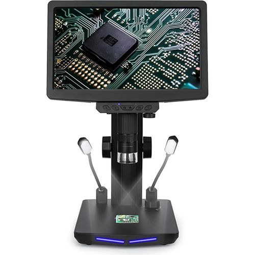 10,1 Zoll Desktop-Digitalmikroskop fuer Erwachsene, 50- bis 1600-fache Vergroesserung, IPS-Bildschirm, 8 MP Foto, 1080P Video, eingebauter Akku, LED-Fuelllichter mit verstellbarem Staender,