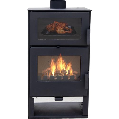 Kaminofen ALAZ K9M Schwarz 9 kW, Kaminofen mit Backfach, Kamin Heizofen Dauerbrandofen Holzofen, aminholz Hüttenofen, aminfeuer, Fireplace wood
