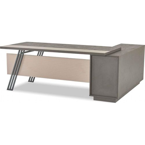 Hellgrauer Eckschreibtisch Designer L-Form Bürotisch Robuster Holztisch