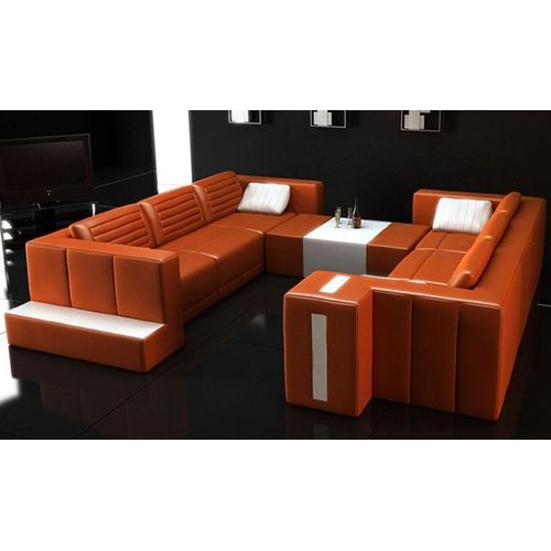Wohnlandschaft Designer Sofa mit USB Couch Big Polster Leder Sofas Eck Ecke Sitz