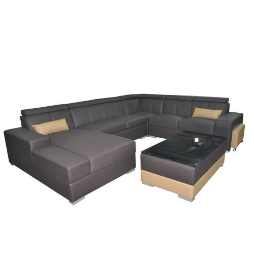 Moderne Couchgarnitur Sofa Ecke Sitzecke Leder Couch Polster Wohnlandschaft USB