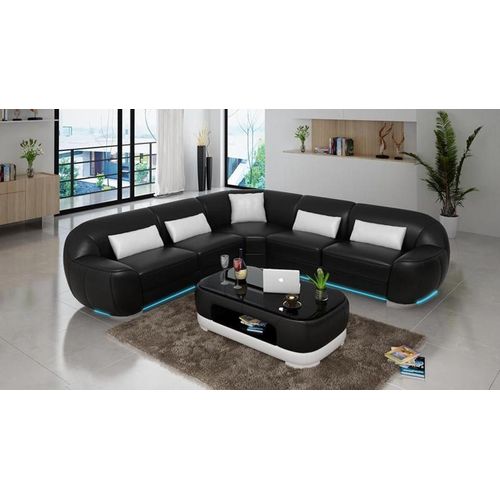 Ledersofa Couch Wohnlandschaft Ecksofa Eck Garnitur Modern Sofa USB Maßfertigung