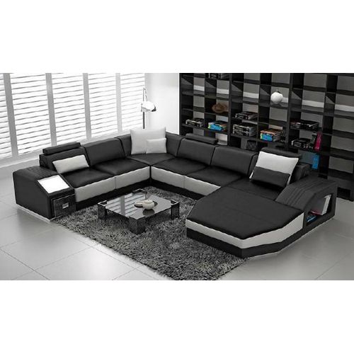 Wohnlandschaft Ecksofa mit USB Ledersofa Sofa Couch Polster Sitz Eck Garnitur