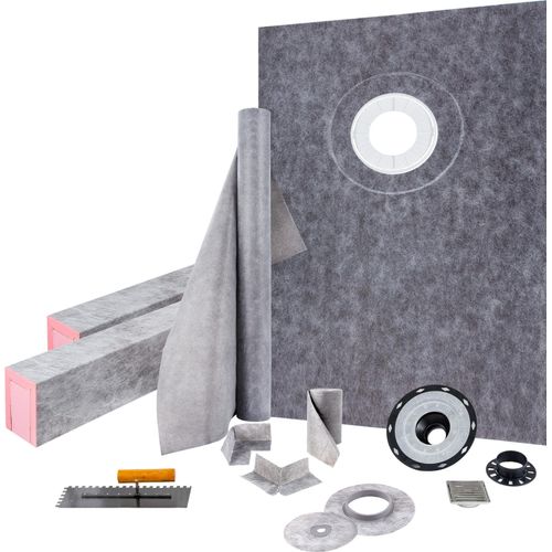 VEVOR Duschschwellen-Set, 96,5 x 152,4 cm, wasserdichte Duschschwellenmatte mit 10,2 cm ABS-Versatzverklebung, 10,2 cm Edelstahlgewebe, 2 zugeschnittene Duschschwellen und Kelle