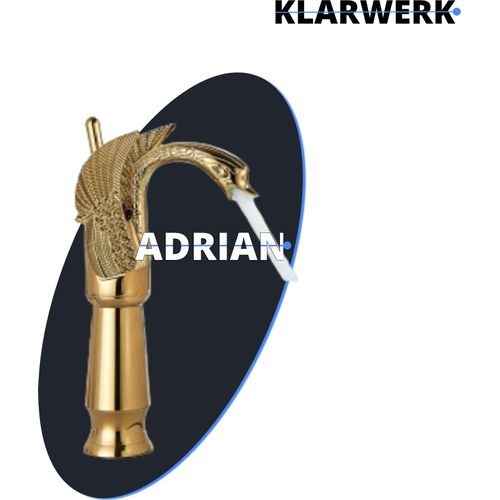 ADRIAN | Design Edelstahl hohe Badarmatur in Schwan Optik |Gold Waschtischarmatur Hotel Gastronomie |Mischbatterie freistehende Waschbecken