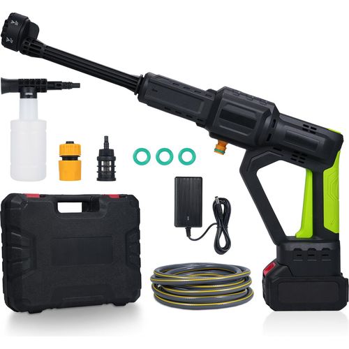 Kabelloser Hochdruckreiniger, 6-in-1-Duese, Hand-Autowaschanlage, 3-Gang-Einstellung, Wasserabgabe, LED-Licht, Akkuanzeige zum Bewaessern von Pflanzen, Reinigen von Fahrzeugen, Zaeunen, Strassen und Waenden, EU-Stecker
