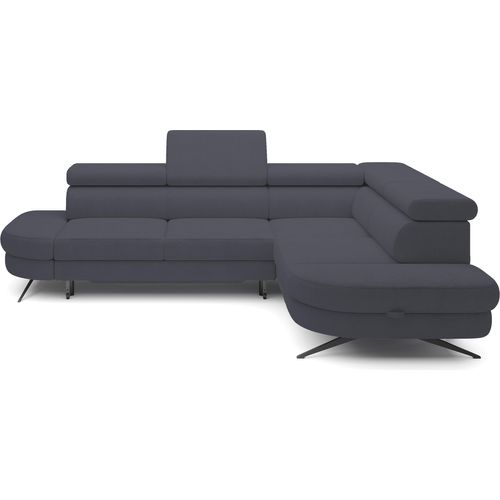 ECKSOFA OTIS L-förm, Schlaffunktion, verstellbare Kopfstützen, in AURORA-Stoff, lose Rückenkissen, freistehend, RECHTS 218x276x97 cm Dark grey