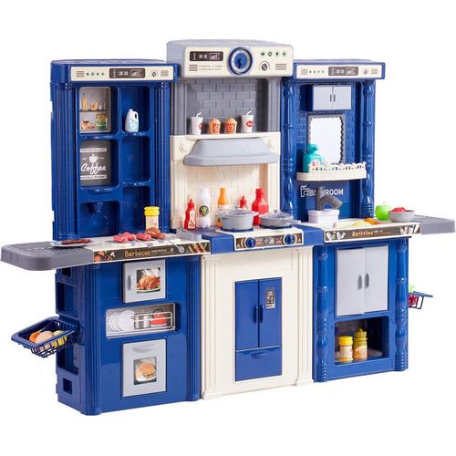 Kinderküche 3-in-1 - Spielzeugküche mit 74-teiligem Zubehör in Blau - Ideal für kreative Kinder - Rollenspielzeug für das Lernen und Spielen