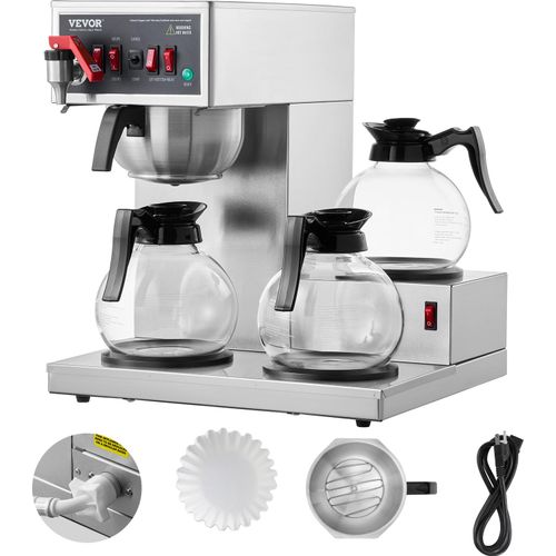 VEVOR kommerzielle Filterkaffeemaschine für 12 Tassen Kaffeemaschine mit 3 Glaskaraffen & 3 Warmhalteplatten, Übergieß-Kaffeemaschine aus Edelstahl für Restaurant Büro Café