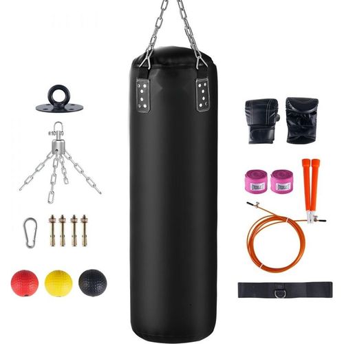 Schwerer Boxsack 120 cm für Erwachsene, Jugendliche und Kinder - Ungefüllter Boxsack Set mit Boxhandschuhen, Bandagen und Deckenhaken - Indoor/Garten - MMA, Kickboxen, Muay Thai