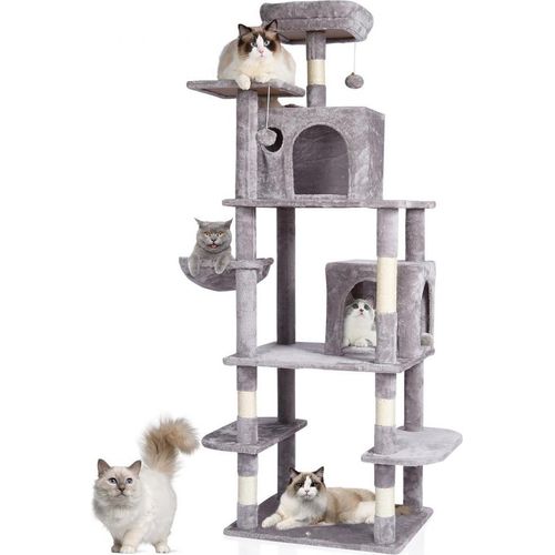 Katzenbaum Kratzbaum für 2 Katzen - Sisal - 174 cm - Hellgrau - Höhlen für Katzen - Standkratzbaum