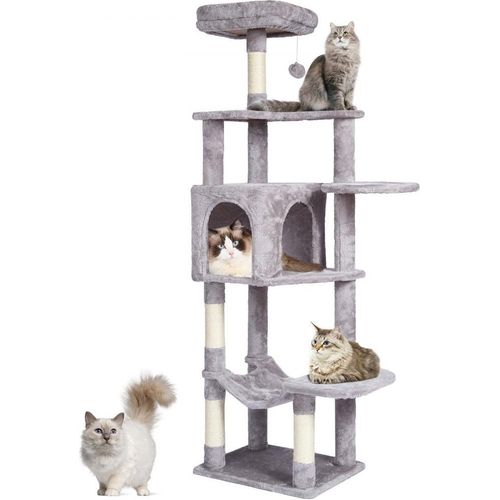Katzenkratzbaum Sisal 154 cm - Kletterbaum für Katzen - Robuste Kratzsäule - Hellgrau - Tierfreundlicher Möbelstück