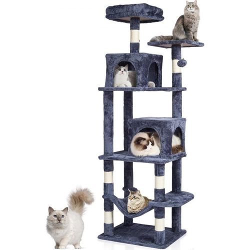 Katzenkratzbaum Kletterbaum Sisal 160 cm - Hellgrau - Hochwertiger Kratzbaum für Katzen - Stabiler Katzenbaum für Spitzenerlebnisse