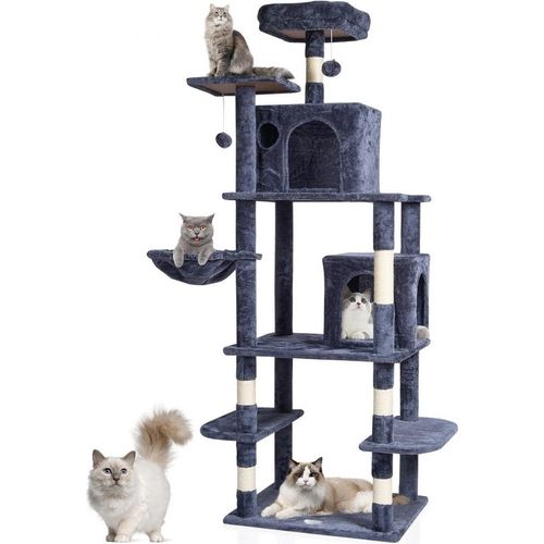 Katzenbaum Kratzbaum für 2 Katzen - Sisal mit 174 cm Höhe - Dunkelgrau - Katzenhäuser - Robuster Katzenkratzbaum