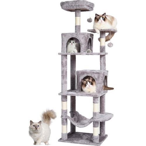 Katzenkratzbaum Sisal - 160 cm - Kletterbaum für Katzen - Hellgrau - Hochwertiger Kratzbaum für Ihr Zuhause