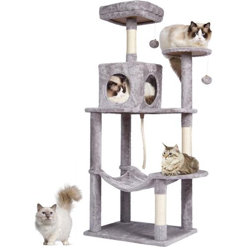 Katzenkratzbaum Kletterbaum mit Sisal - 143 cm Hellgrau - Stabiler Kratzbaum für Katzen - Idealer Spielplatz für Ihre Katze