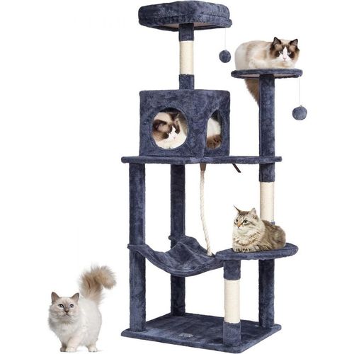 Katzenkratzbaum Kletterbaum Sisal 143 cm Dunkelgrau - Stabiler Kratzmöbel für Katzen - Ideal zum Spielen und Klettern