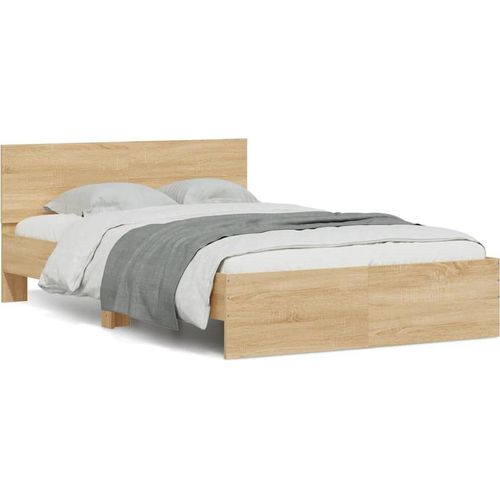 Bettgestell mit Kopfteil LED-Beleuchtung Sonoma-Eiche 140x190cm, Klassische Betten DesignMöbel