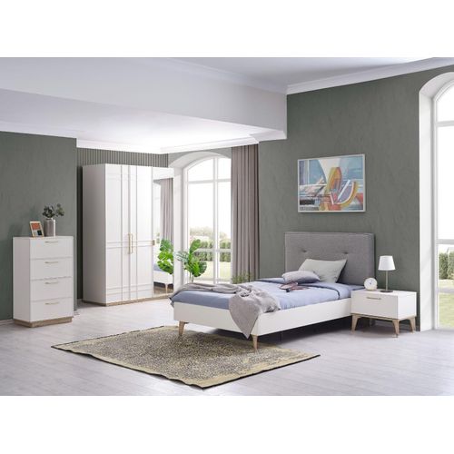 Kinderzimmer Garnitur Kinderbett Jugendbett Bett Set 4tlg Weiß Holz