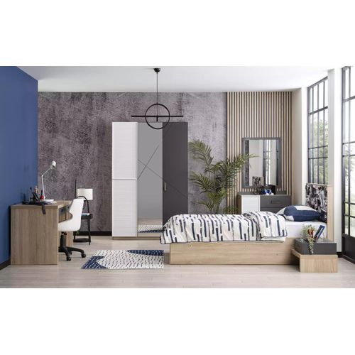 Kinderbett Kindermöbel Garnitur Kinderzimmer Bett Holz Grau Set 7tlg