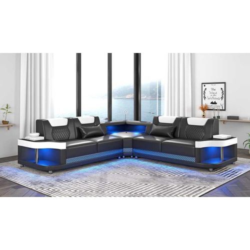Couch Schwarz Ecksofa Ledersofa L Form Sofa Moderne Eckgarnitur LED