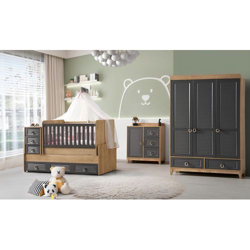 Stilvoll Kinderzimmermöbel Kinderzimmer Kinderbett Grau Holz Set 3tlg