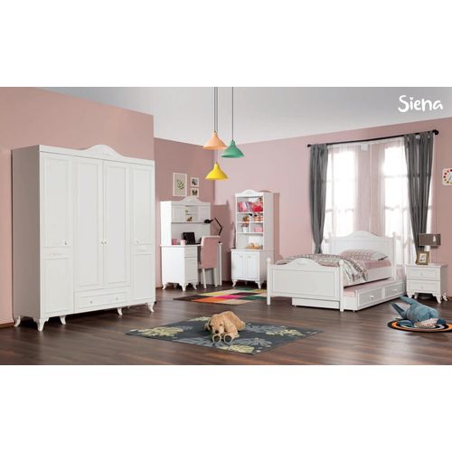 Landhaus Kinderzimmer Set Weiß Bett Nachttisch Schreibtisch Regal Schrank 5tlg.