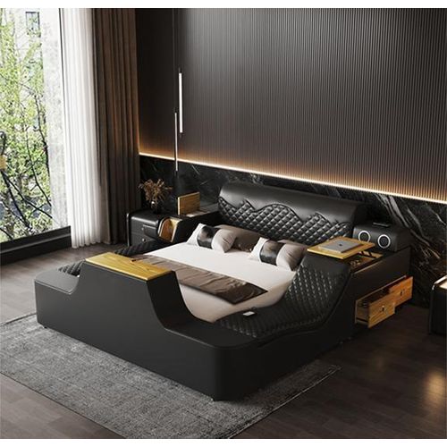 Doppel Luxus Leder Bett Massage Polster Betten Moderne Hotel bluetooth