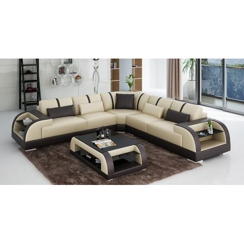 Ledersofa Designersofa Couch Polster Ecksofa Sofa Couch Eckcouch Neu Rodos-Braun