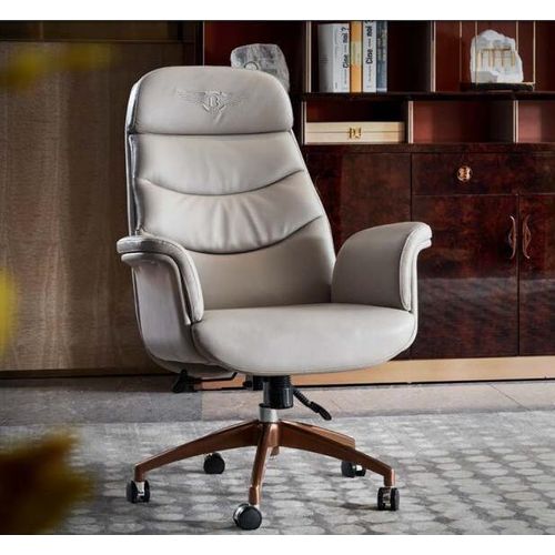 Bürostuhl Beige Leder Edelstahl Arbeitszimmer Büro Möbel Luxus Einrichtung Neu