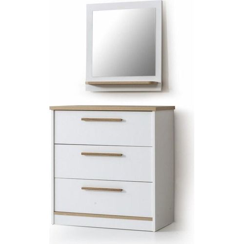 Moderne Weiße 3-Schubladen Kommode Designer Quadratischer Spiegel 2tlg