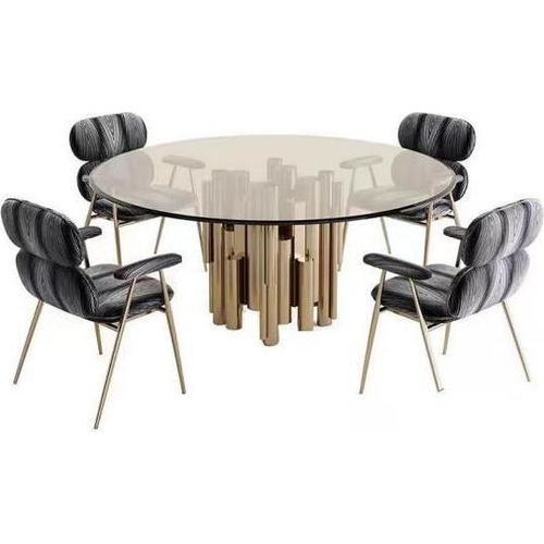 Designer Tisch Goldener Esszimmertisch Runder Glas Tisch Luxus Möbel