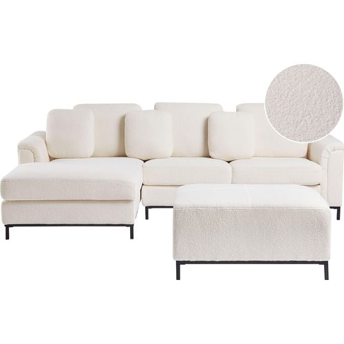 BELIANI Ecksofa Weiß Bouclé Stoffbezug L-Förmig Rechtsseitig Modern Zierkissen Polstersofa Stoffsofa Wohnzimmer