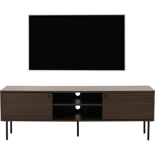 TV-Rack HWC-N78, Lowboard TV-Schrank, skandinavischer Stil Metall Holz Melamin MVG 50x150x40cm dunkelbraun