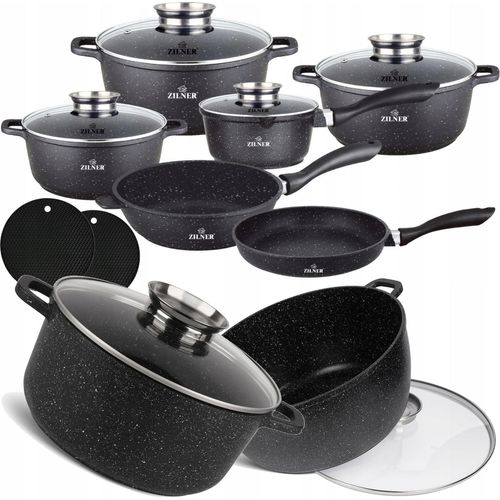 ZILNER 12-tlg Antihaftbeschichtet Kochtopfset Topfset Geschirrset Marmorbeschichtung, Induktion Topf-set ZL-8528