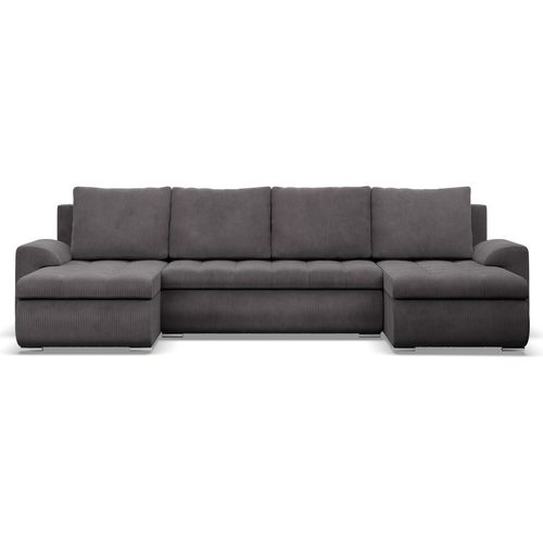 U-Sofa mit Schlaffunktion Foresta, 2 Chaiselongues, Cord - Dunkelgrau