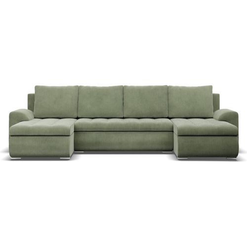 U-Sofa mit Schlaffunktion Foresta, 2 Chaiselongues, Cord - Grün