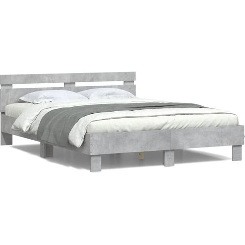 Bettgestell mit Kopfteil LED-Beleuchtung Betongrau 140x190 cm