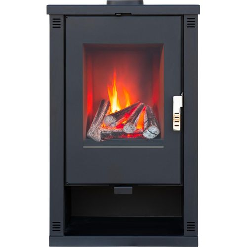 Kaminofen ALAZ K10M Schwarz 10 kW, Kamin Heizofen Dauerbrandofen Holzofen, aminholz Hüttenofen, aminfeuer, Briketts kamin, Fireplace wood