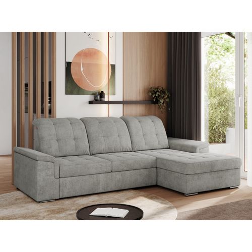 Sofa mit Schlaffunktion - Ecksofa mit Schlaffunktion und Bettkasten - Sofa 3 Sitzer - Schlafsofa - Couch - Schlafsofa mit Bettkasten - Madrito L - Hellgrau Rechts