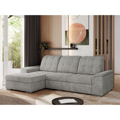 Sofa mit Schlaffunktion - Ecksofa mit Schlaffunktion und Bettkasten - Sofa 3 Sitzer - Schlafsofa - Couch - Schlafsofa mit Bettkasten - Madrito L - Hellgrau Links