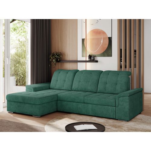 Sofa mit Schlaffunktion - Ecksofa mit Schlaffunktion und Bettkasten - Sofa 3 Sitzer - Schlafsofa - Couch - Schlafsofa mit Bettkasten - Madrito L - Grün Links