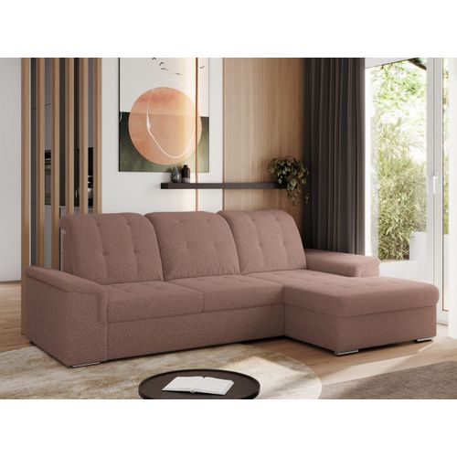 Sofa mit Schlaffunktion - Ecksofa mit Schlaffunktion und Bettkasten - Sofa 3 Sitzer - Schlafsofa - Couch - Schlafsofa mit Bettkasten - Madrito L - Rosa Rechts