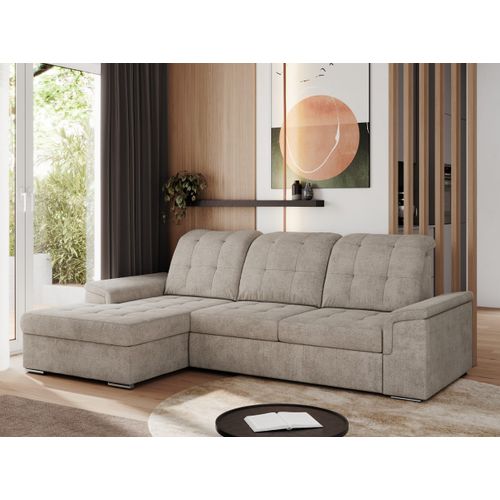 Sofa mit Schlaffunktion - Ecksofa mit Schlaffunktion und Bettkasten - Sofa 3 Sitzer - Schlafsofa - Couch - Schlafsofa mit Bettkasten - Madrito L - Beige Links