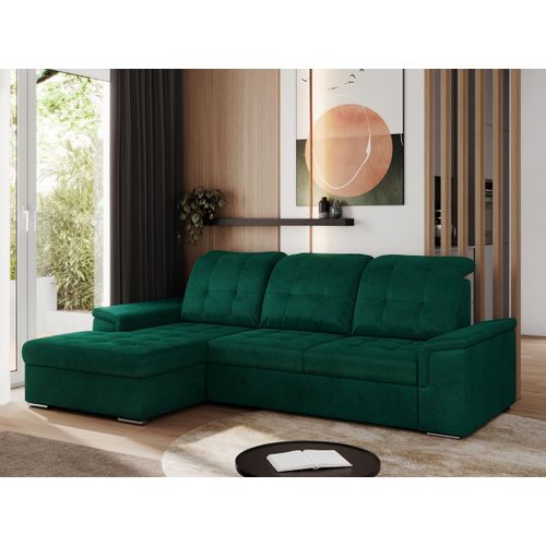 Sofa mit Schlaffunktion - Ecksofa mit Schlaffunktion und Bettkasten - Sofa 3 Sitzer - Schlafsofa - Couch - Schlafsofa mit Bettkasten - Madrito L - Dunkelgrün Links