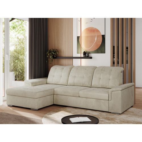 Sofa mit Schlaffunktion - Ecksofa mit Schlaffunktion und Bettkasten - Sofa 3 Sitzer - Schlafsofa - Couch - Schlafsofa mit Bettkasten - Madrito L - Beige Links