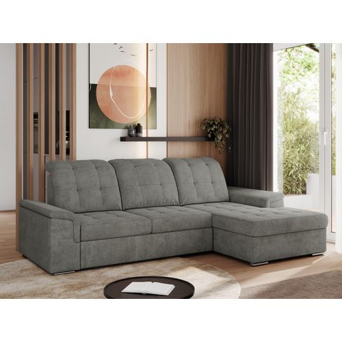Sofa mit Schlaffunktion - Ecksofa mit Schlaffunktion und Bettkasten - Sofa 3 Sitzer - Schlafsofa - Couch - Schlafsofa mit Bettkasten - Madrito L - Grau Rechts