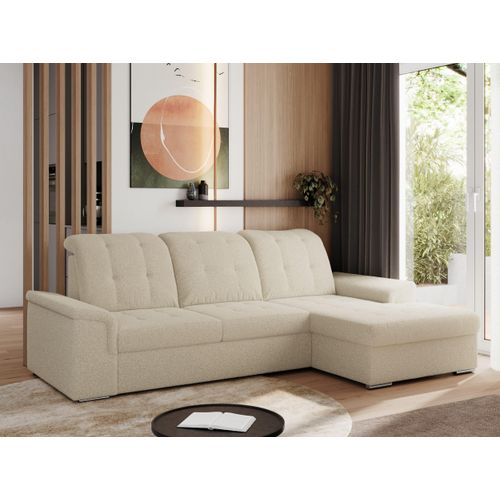 Sofa mit Schlaffunktion - Ecksofa mit Schlaffunktion und Bettkasten - Sofa 3 Sitzer - Schlafsofa - Couch - Schlafsofa mit Bettkasten - Madrito L - Beige Rechts