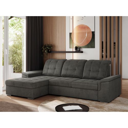 Sofa mit Schlaffunktion - Ecksofa mit Schlaffunktion und Bettkasten - Sofa 3 Sitzer - Schlafsofa - Couch - Schlafsofa mit Bettkasten - Madrito L - Dunkelgrau Links