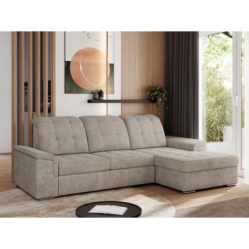 Sofa mit Schlaffunktion - Ecksofa mit Schlaffunktion und Bettkasten - Sofa 3 Sitzer - Schlafsofa - Couch - Schlafsofa mit Bettkasten - Madrito L - Beige Rechts